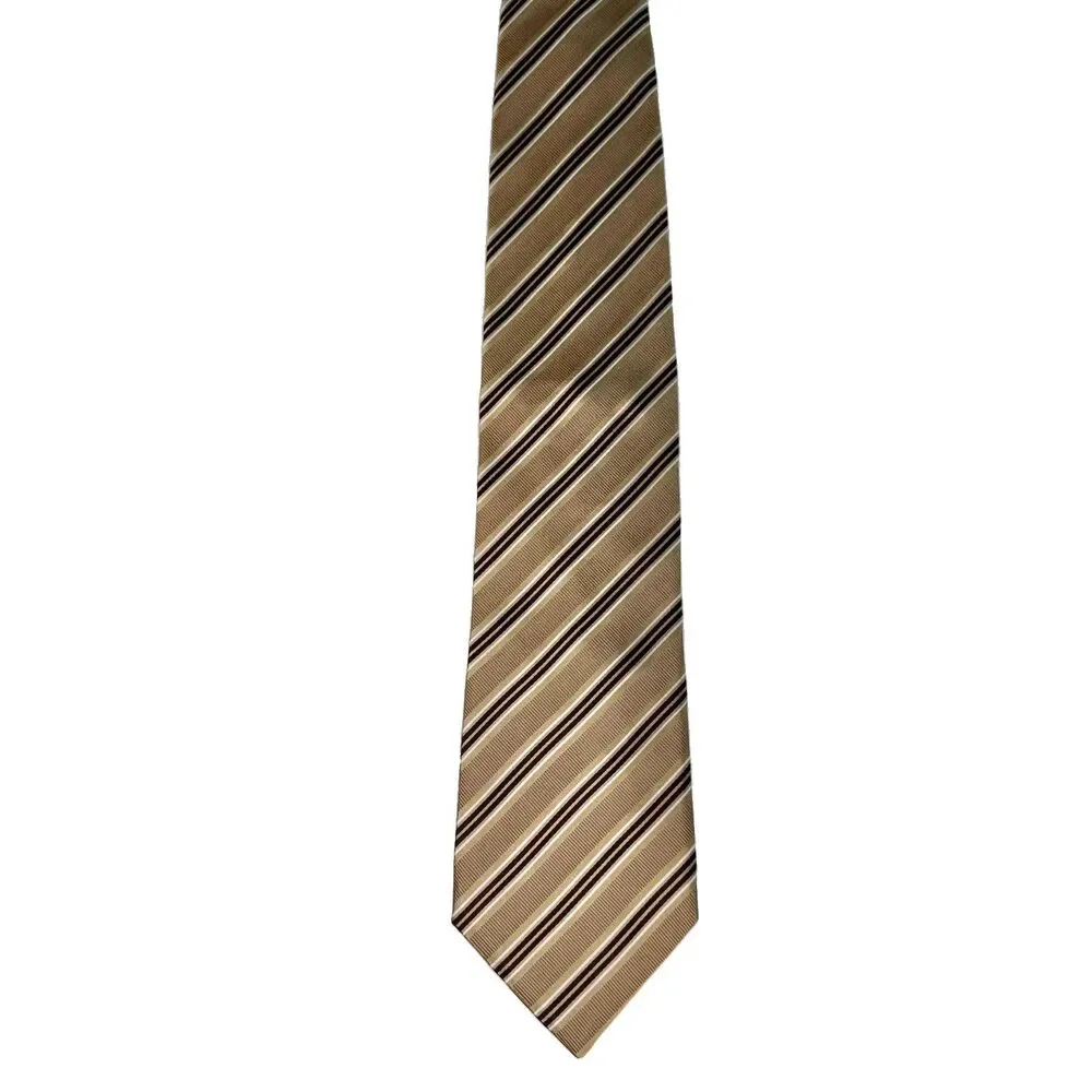 DANIEL Milano 1956 - Men's Silk Tie Brown Tan White Stripe REPP 60